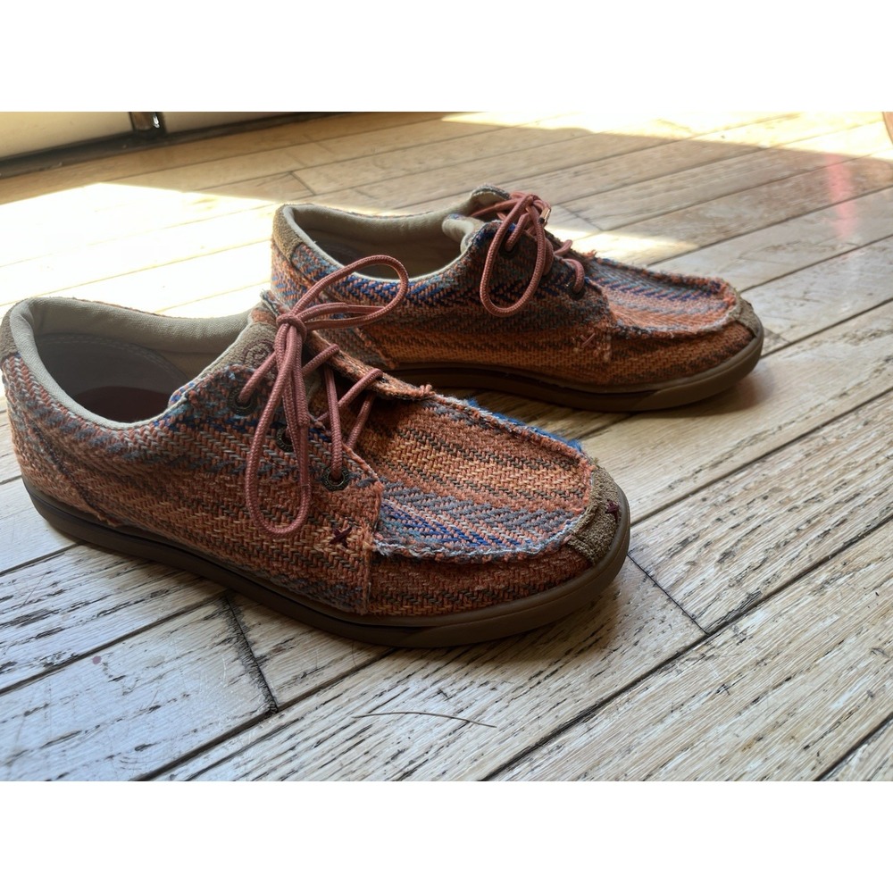 Twisted X Boots  Moccasins Boho Patchwork Hippie Orange Shoes Slip Ons Sz 7